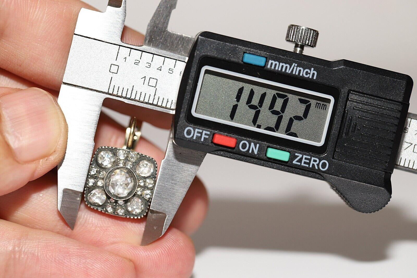 Neuer handgefertigter Ohrring, 18 Karat Gold Platin Silber Natürlicher Rosenschliff Diamant Dekoriert im Angebot 3