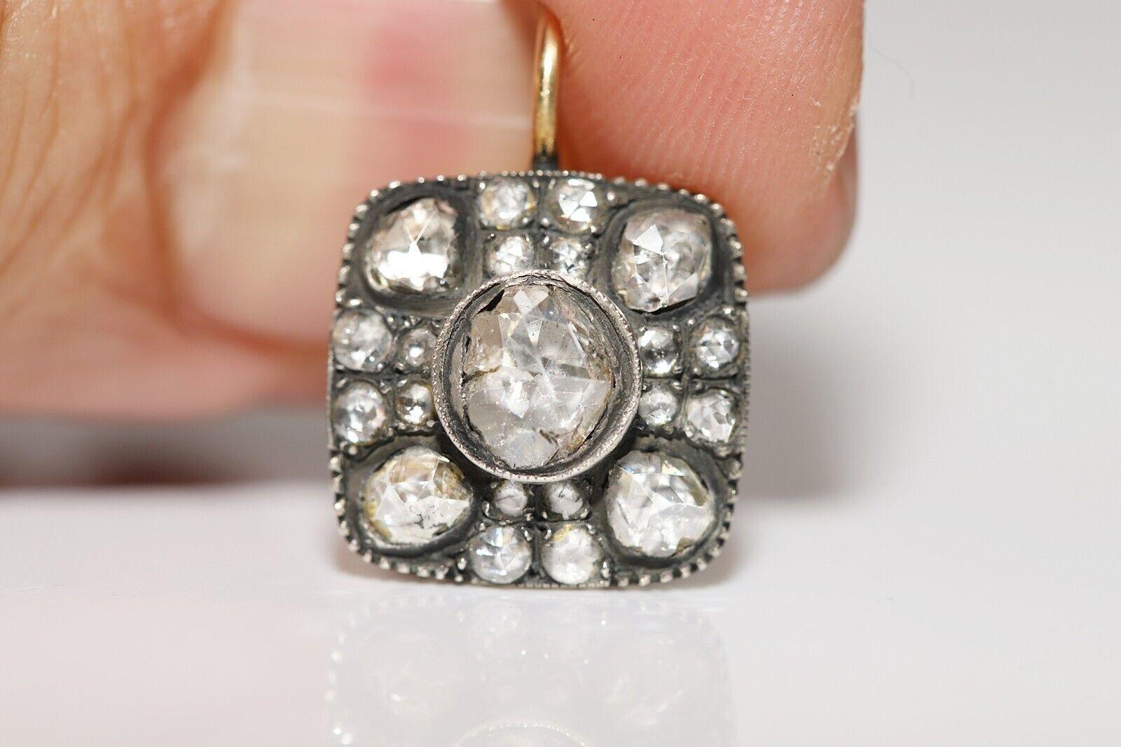 New Handmade 18k Gold Top Silver Natural Rose Cut Diamond Decorated Earring en vente 3