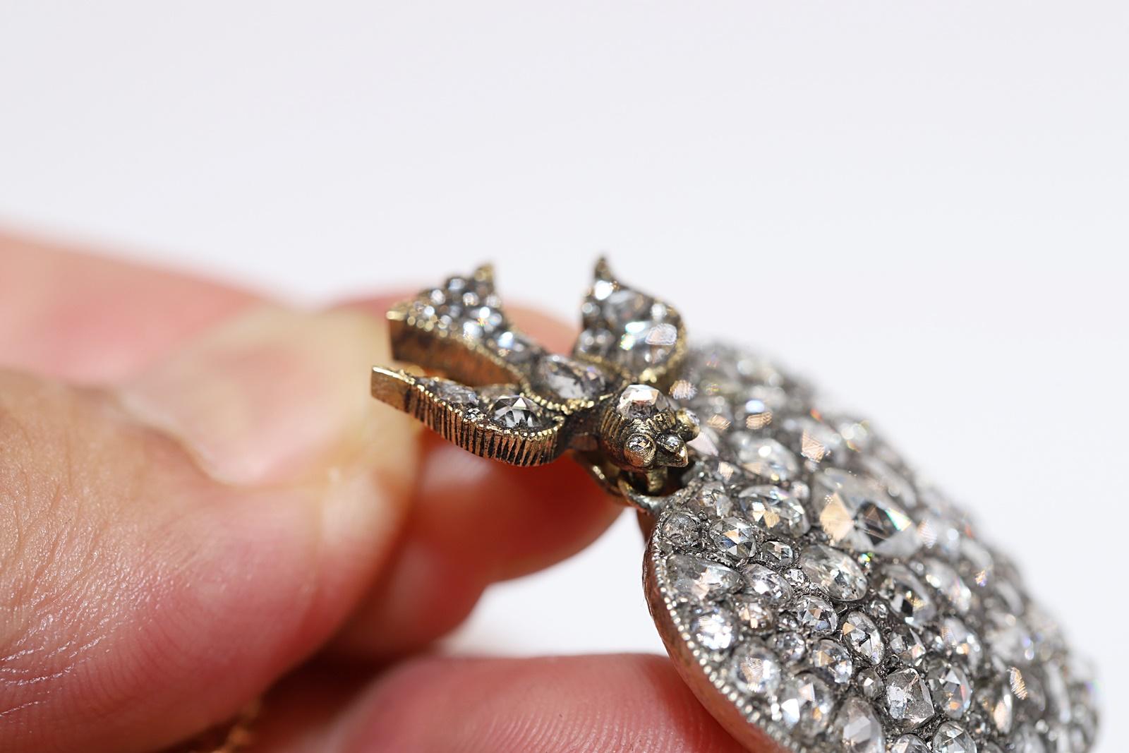 Neu Handgefertigte 18k Gold Top Silber Natürlicher Rosenschliff Diamant Herz Anhänger Halskette im Angebot 8