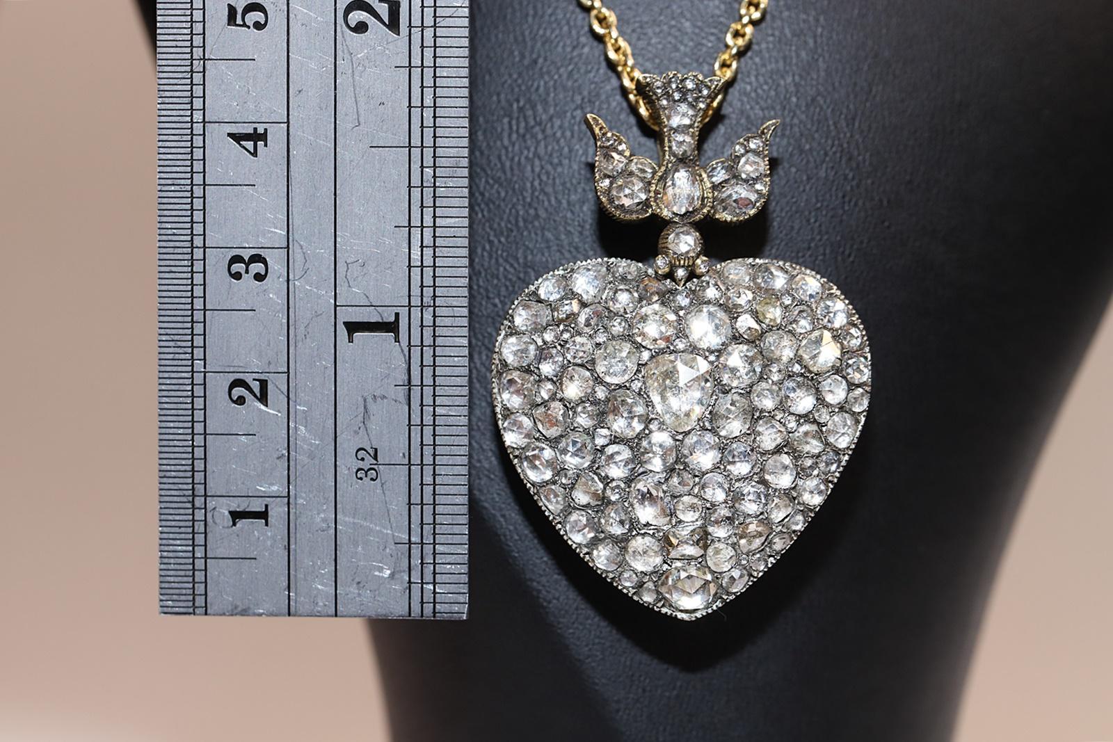 Neu Handgefertigte 18k Gold Top Silber Natürlicher Rosenschliff Diamant Herz Anhänger Halskette im Zustand „Neu“ im Angebot in Fatih/İstanbul, 34