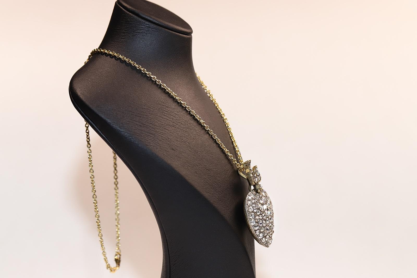 Neu Handgefertigte 18k Gold Top Silber Natürlicher Rosenschliff Diamant Herz Anhänger Halskette Damen im Angebot