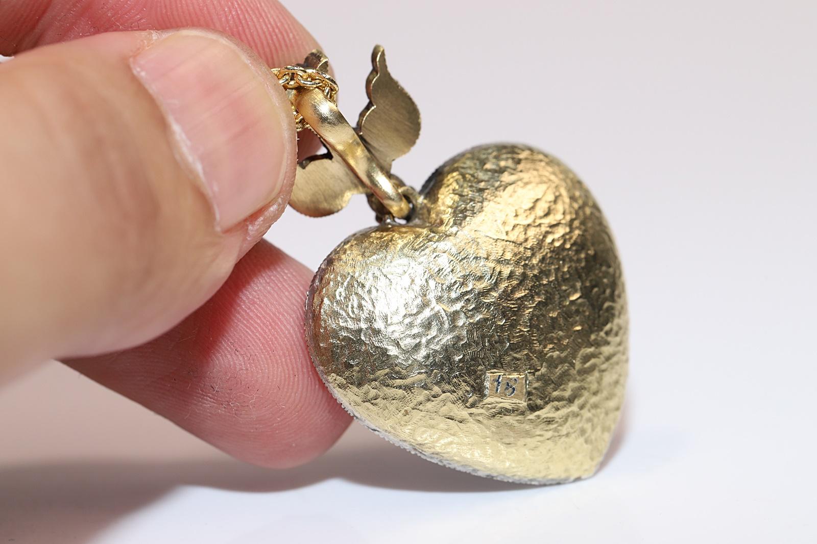 Neu Handgefertigte 18k Gold Top Silber Natürlicher Rosenschliff Diamant Herz Anhänger Halskette im Angebot 3