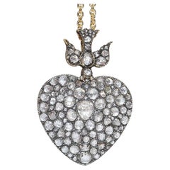New Handmade 18k Gold Top Silver Natural Rose Cut Diamond Heart Pendant Necklace