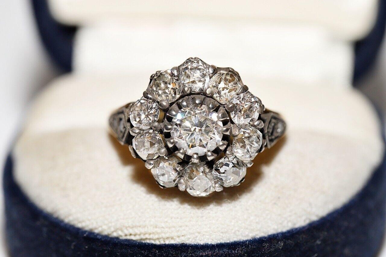 Neuer handgefertigter 18k Gold Top Silber Nutaral Diamant Dekorierter Cocktail-Ring im Angebot 3