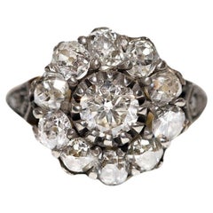 New Handmade 18k Gold Top Silver Nutaral Diamond Decorated Cocktail Ring