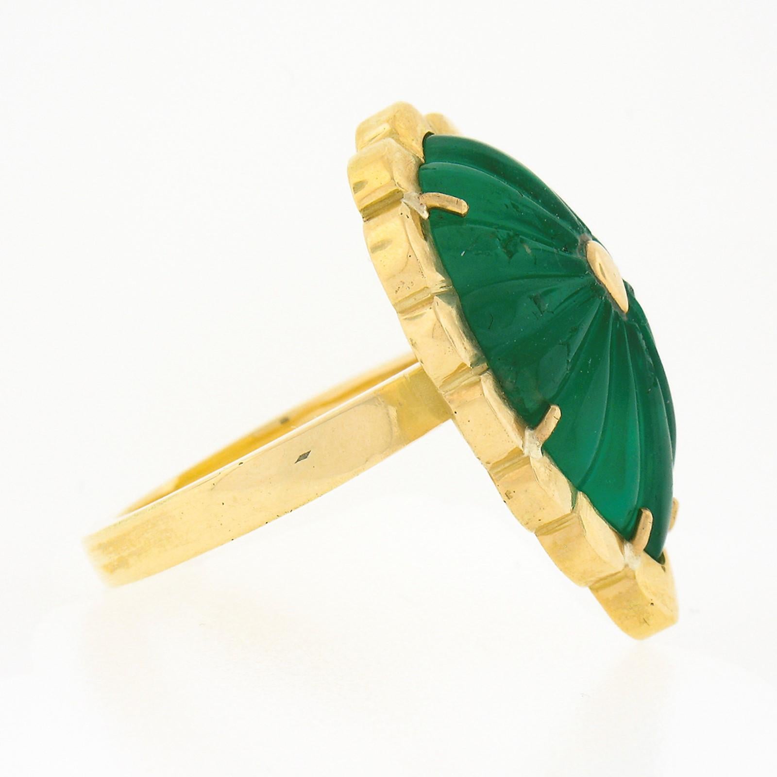 Women's New Handmade 18K Green Gold 9ct GIA Carved Green Emerald Statement Cocktail Ring For Sale