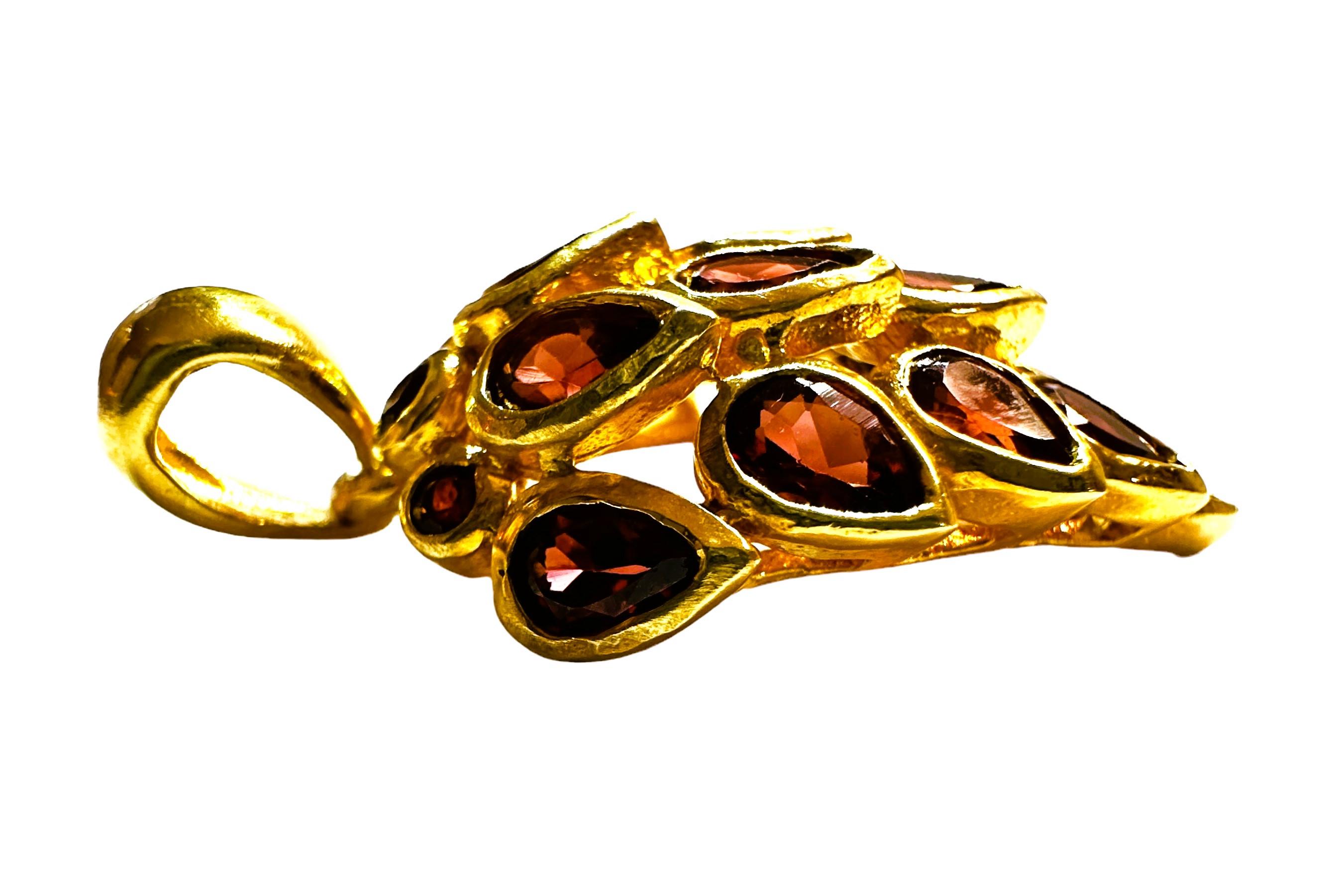 New  19 Stone Natural Garnet Pendant Rose Gold Plated Sterling Necklace 17