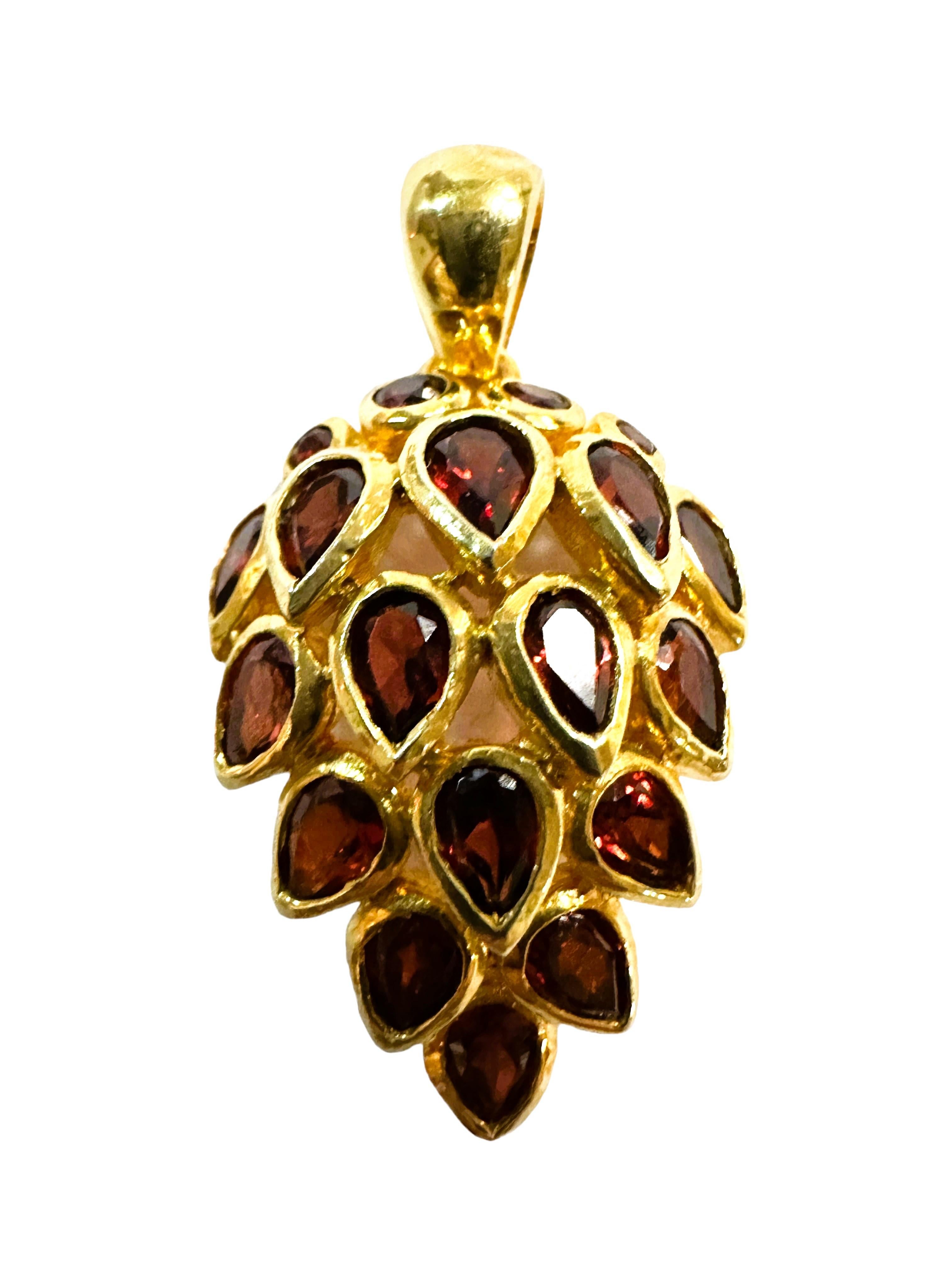 New  19 Stone Natural Garnet Pendant Rose Gold Plated Sterling Necklace 17