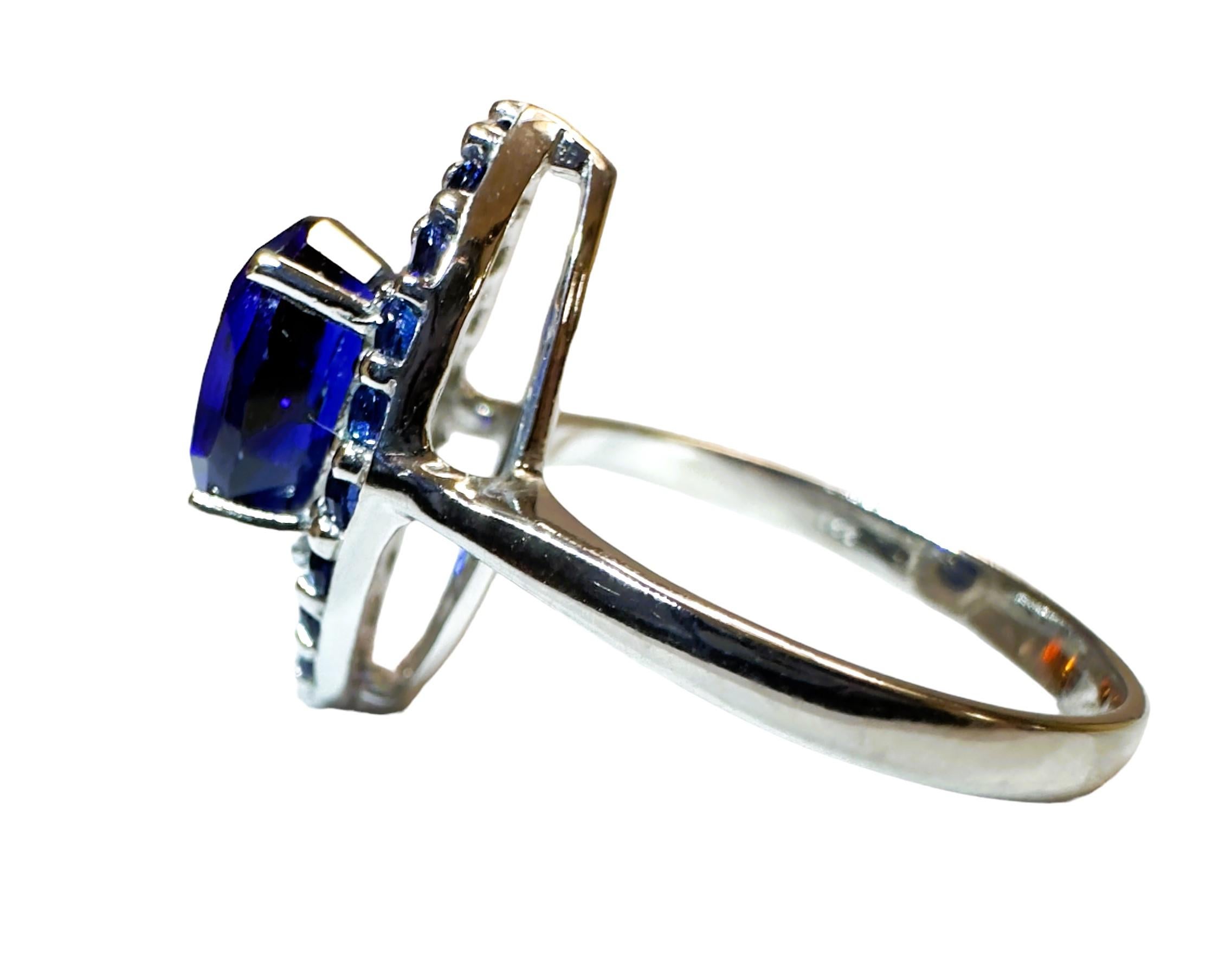Art Deco New Handmade African 3.60 Ct Deep Blue Sapphire Sterling Ring Size 6.75 For Sale