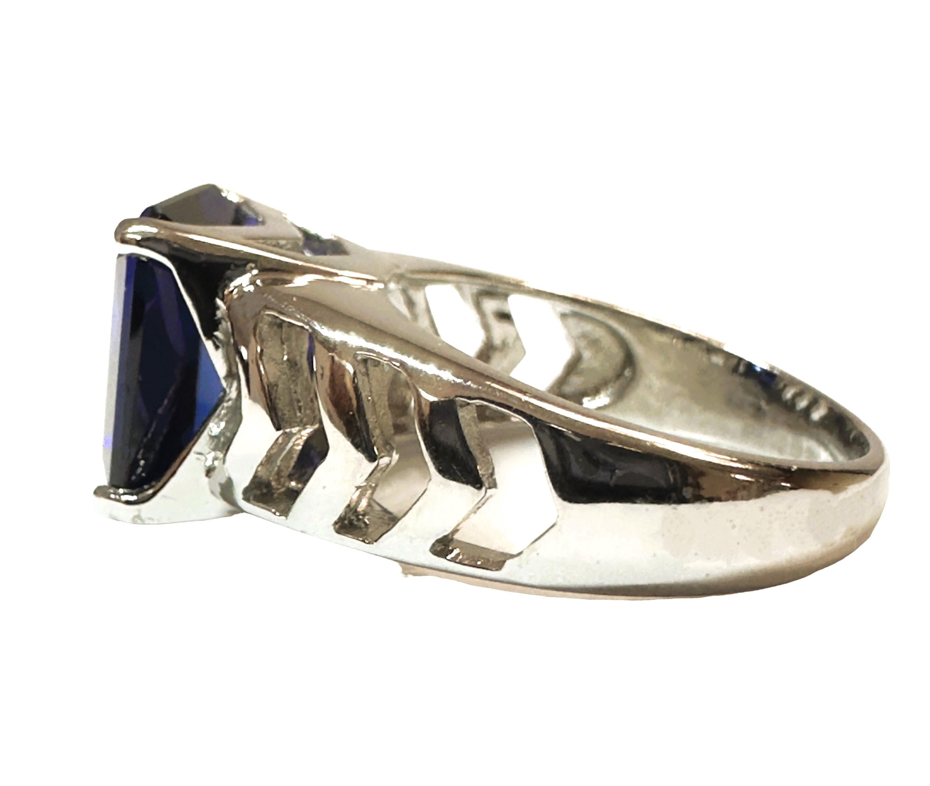 Art Deco New Handmade African 8.30 Ct Royal Blue Sapphire Sterling Ring Size 7.25 For Sale