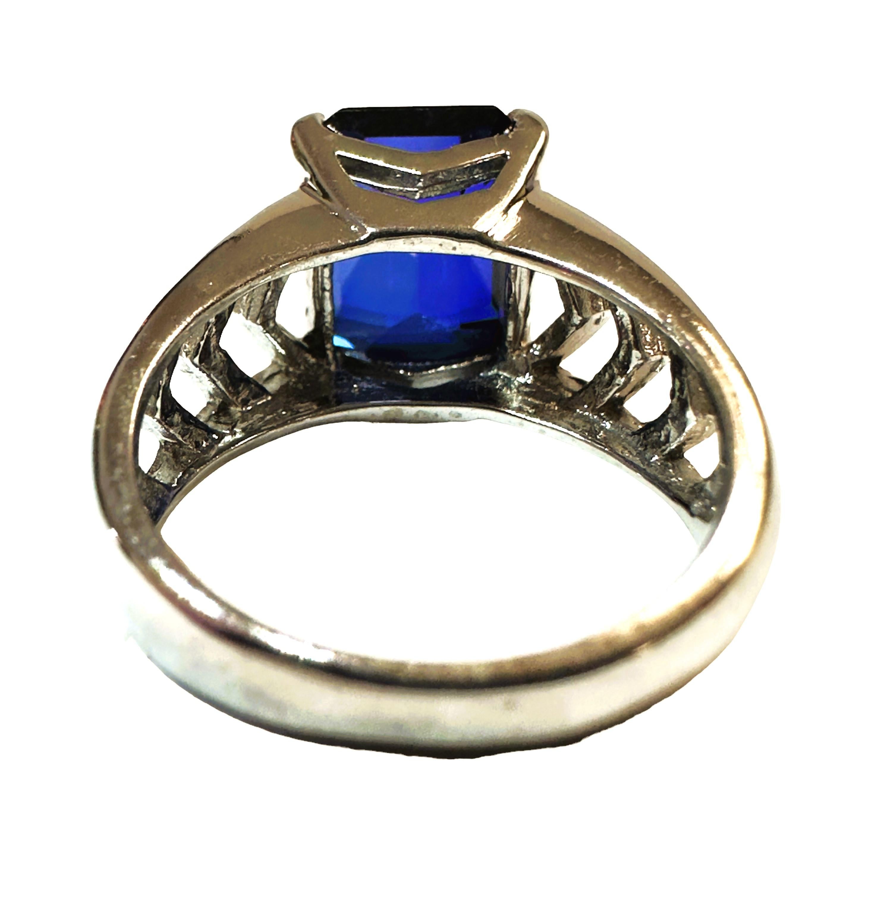 Emerald Cut New Handmade African 8.30 Ct Royal Blue Sapphire Sterling Ring Size 7.25 For Sale