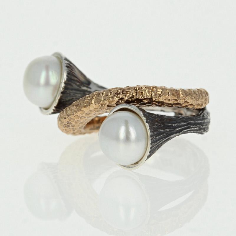 New Handmade Bora Ring Cultured Pearls Sterling Silver Bronze Statement 2