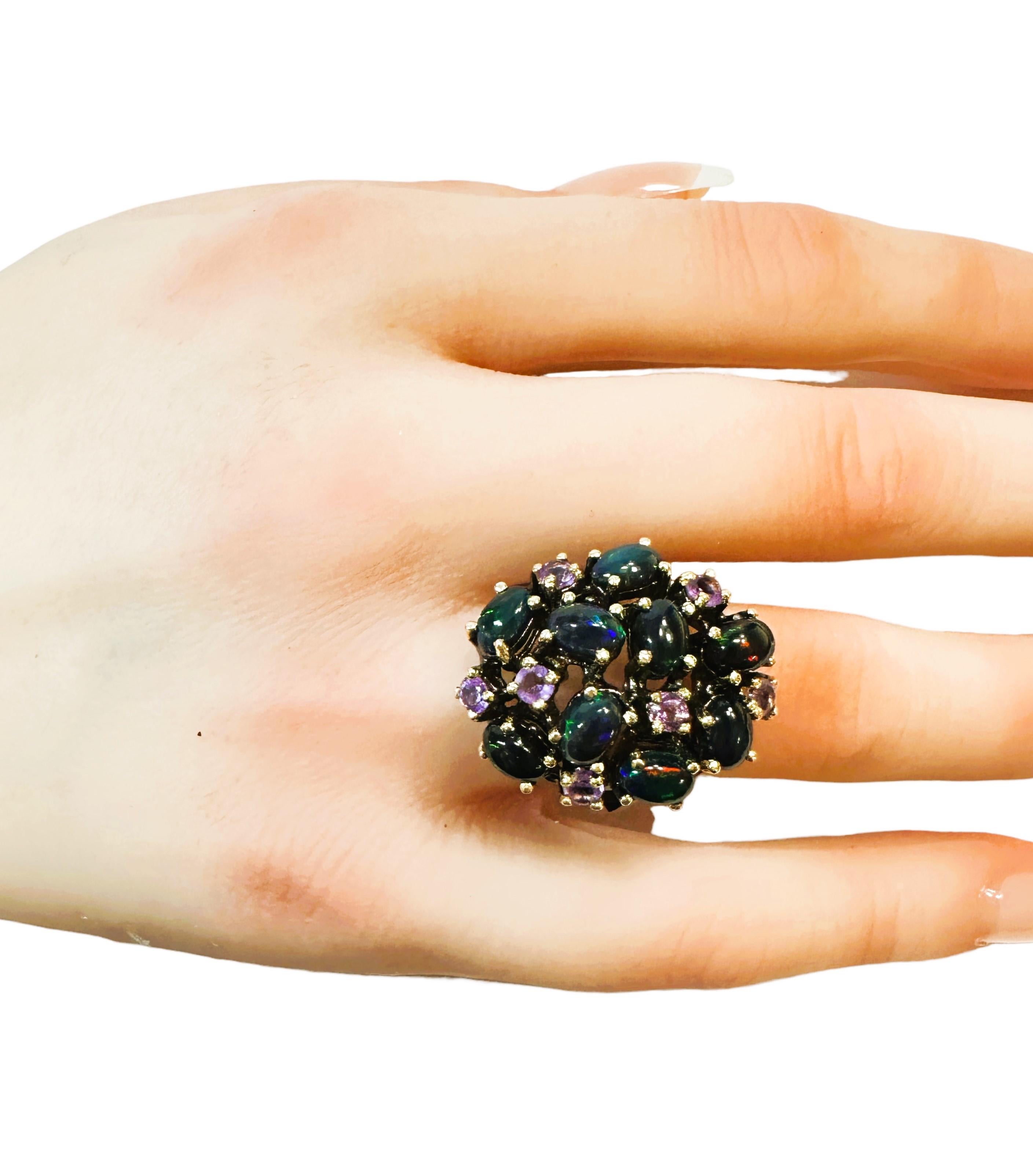 New Handmade Ethiopian Black Opal & Amethyst Ring in Oxi-black Sterling Silver For Sale 2