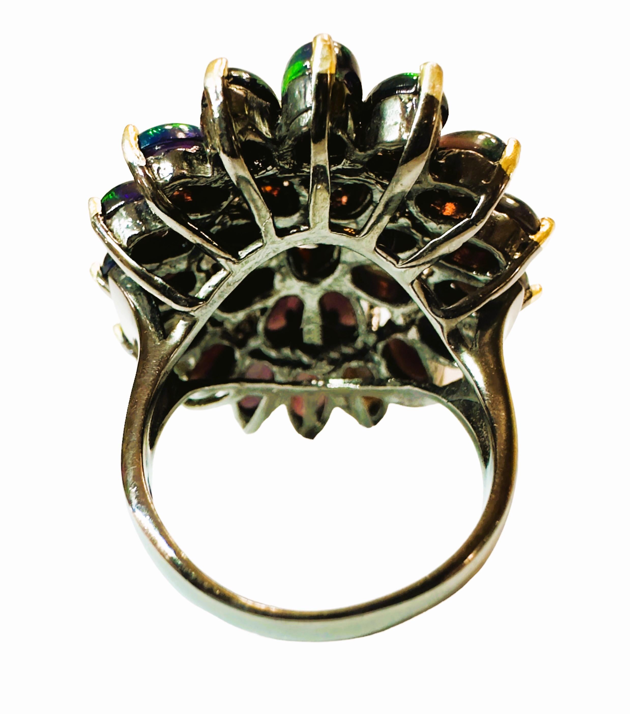Art Deco New Handmade Ethiopian Black Opal Ring in Oxi-black Sterling Silver