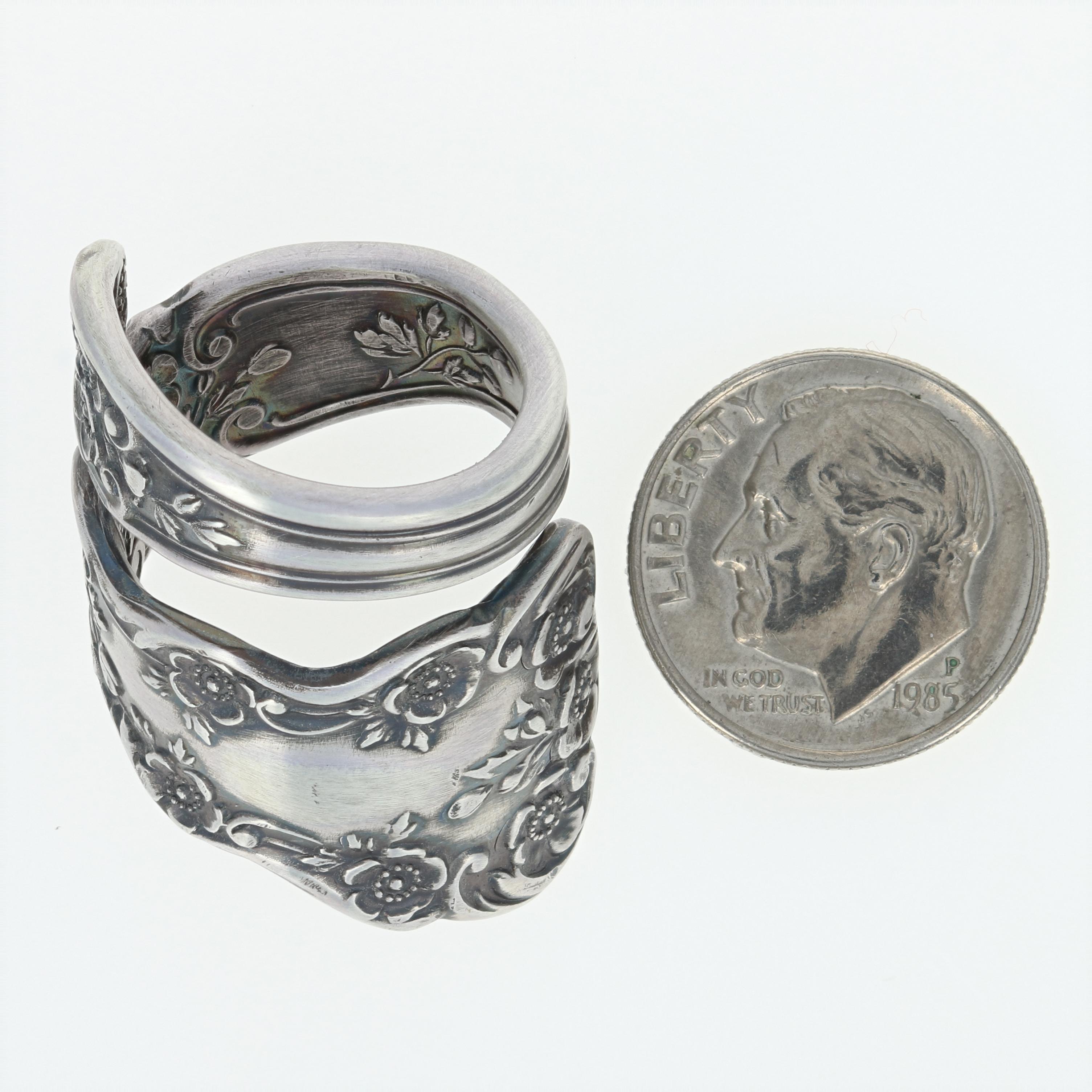 NEW Handmade Gorham Buttercup Spoon Ring -Silver Antiqued Adjustable Bypass Sz 9 en vente 2
