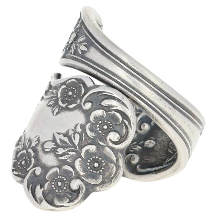 NEW Handmade Gorham Buttercup Spoon Ring -Silver Antiqued Adjustable Bypass Sz 9 en vente