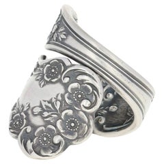 NEW Handmade Gorham Buttercup Spoon Ring -Silver Antiqued Adjustable Bypass Sz 9