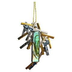 Neu, handgefertigter, natürlicher, geschnitzter Abalone- und blauer Topas, 2-farbiger Sterling-Anhänger, Necklac