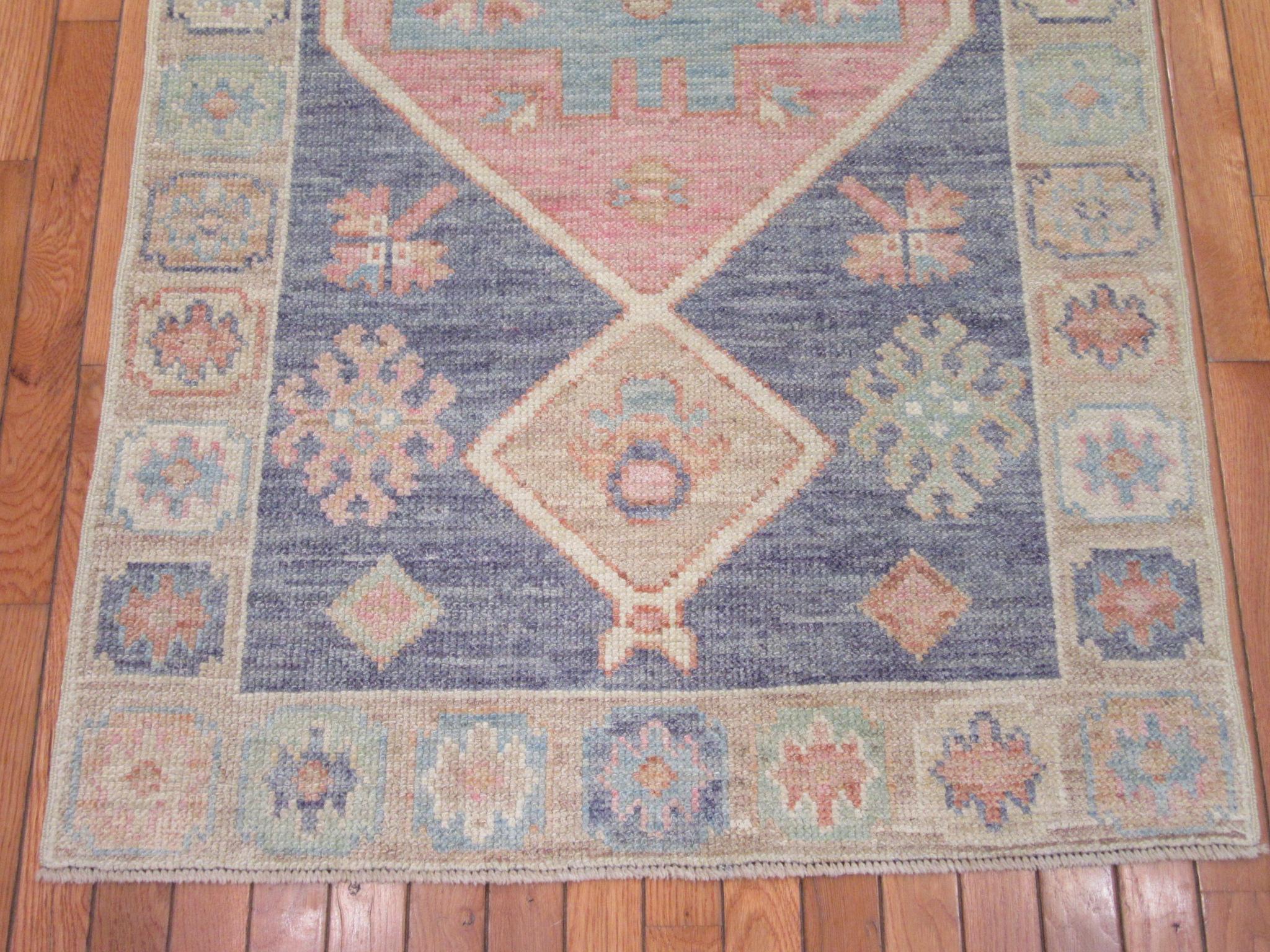 Hand-Knotted New Handmade Wool Turkish Oushak Hall Runner Rug