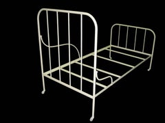 New Handmade Single Twin Bed in White Cream Iron, Spain