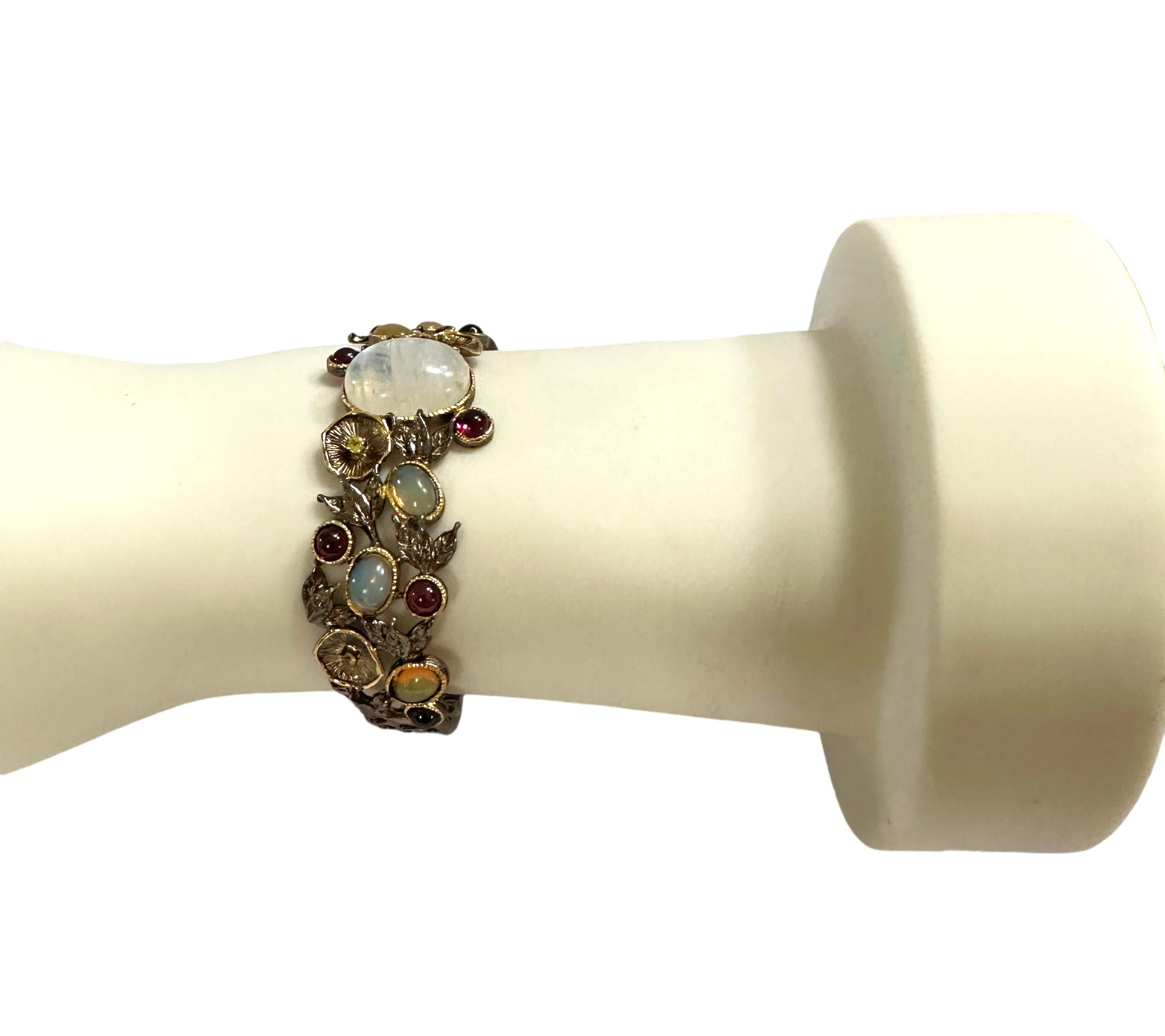 New Handmade Sterling Moonstone, Opal, Rhodolite & Citrine Bracelet 4