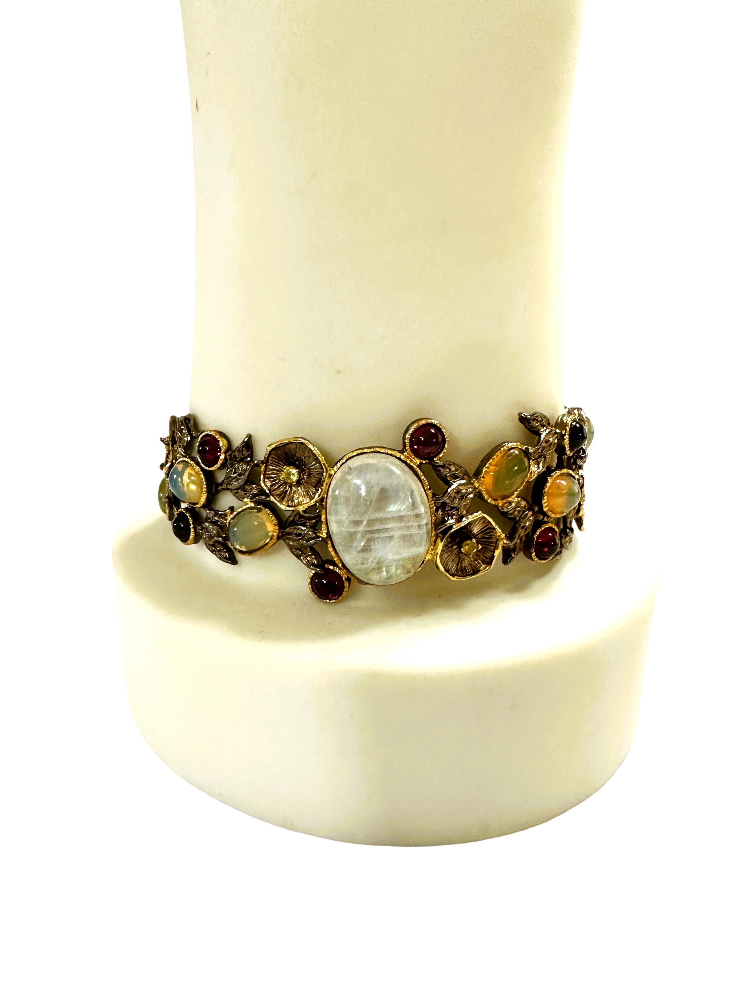 Bracciale in pietra di luna, opale, rodolite e citrino fatto a mano &New 1