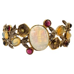 New Handmade Sterling Moonstone, Opal, Rhodolite & Citrine Bracelet