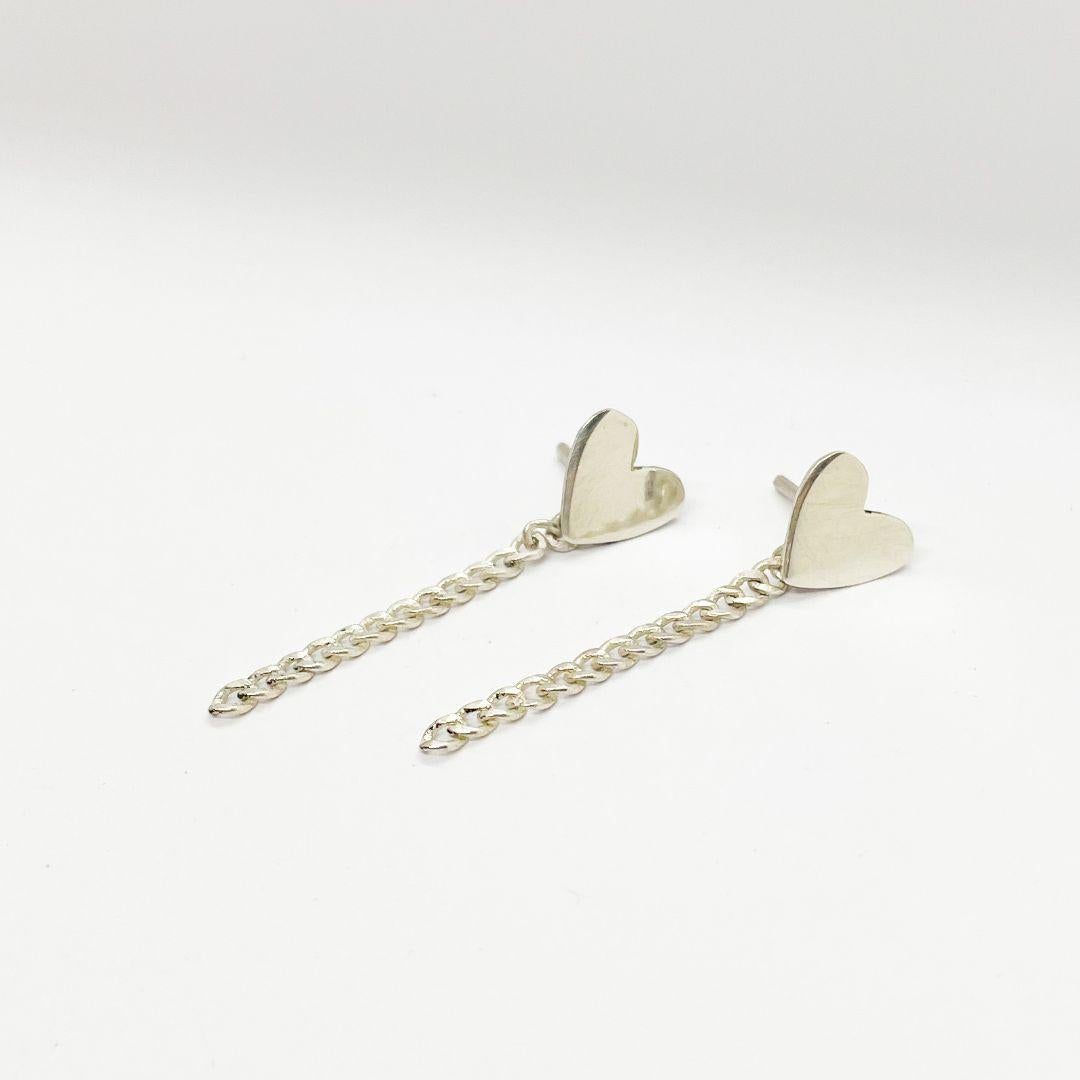 New Handmade Sterling Silver Heart Dangle Earrings 2