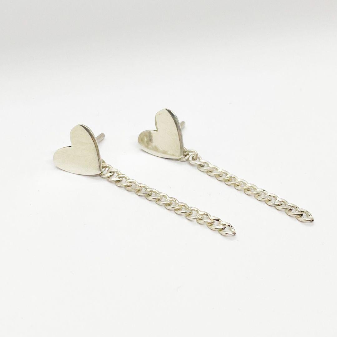 New Handmade Sterling Silver Heart Dangle Earrings 4