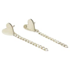 New Handmade Sterling Silver Heart Dangle Earrings