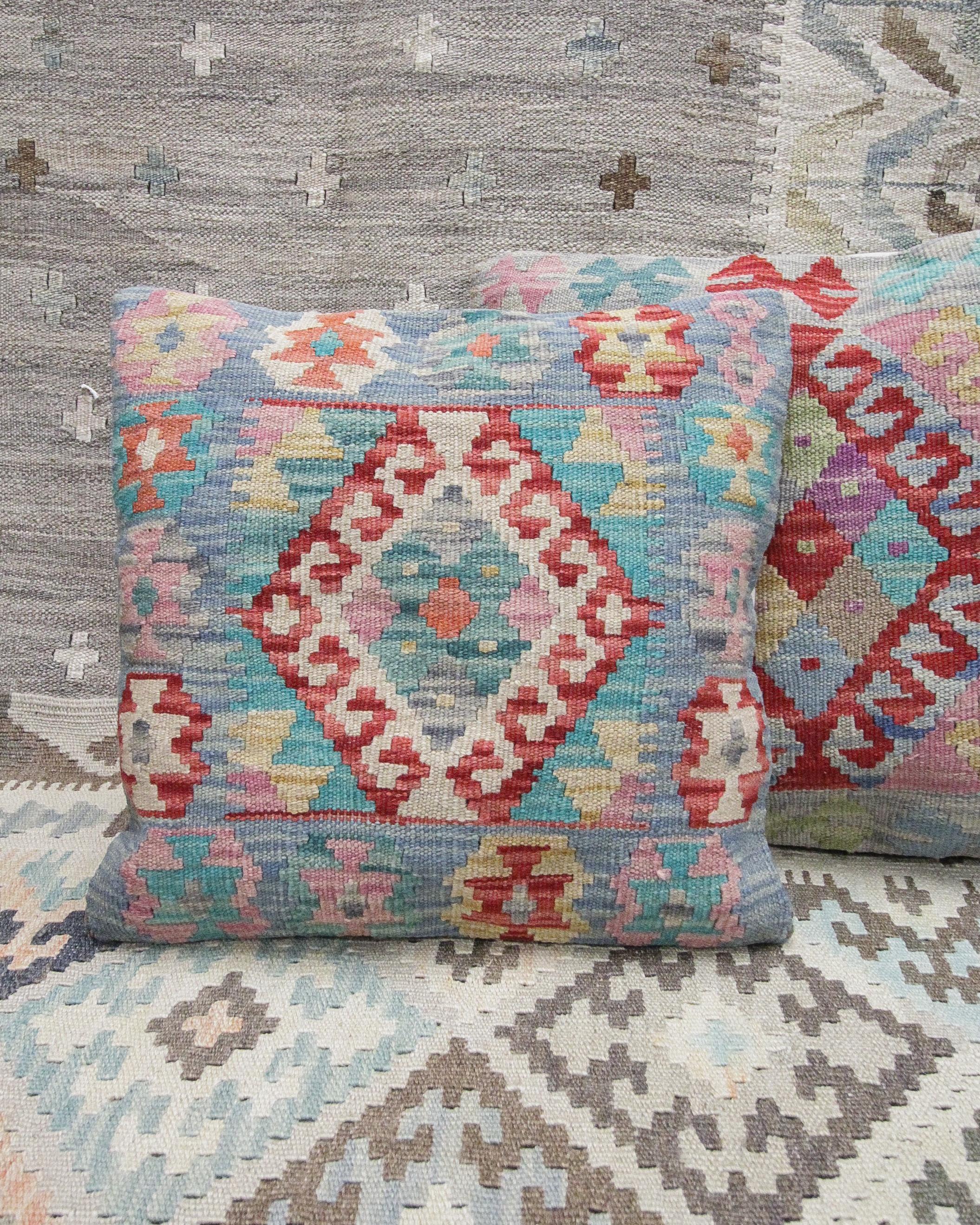 Vegetable Dyed New Handmade Traditional Kilim Cushion Cover Blue Wool Scatter Pillow