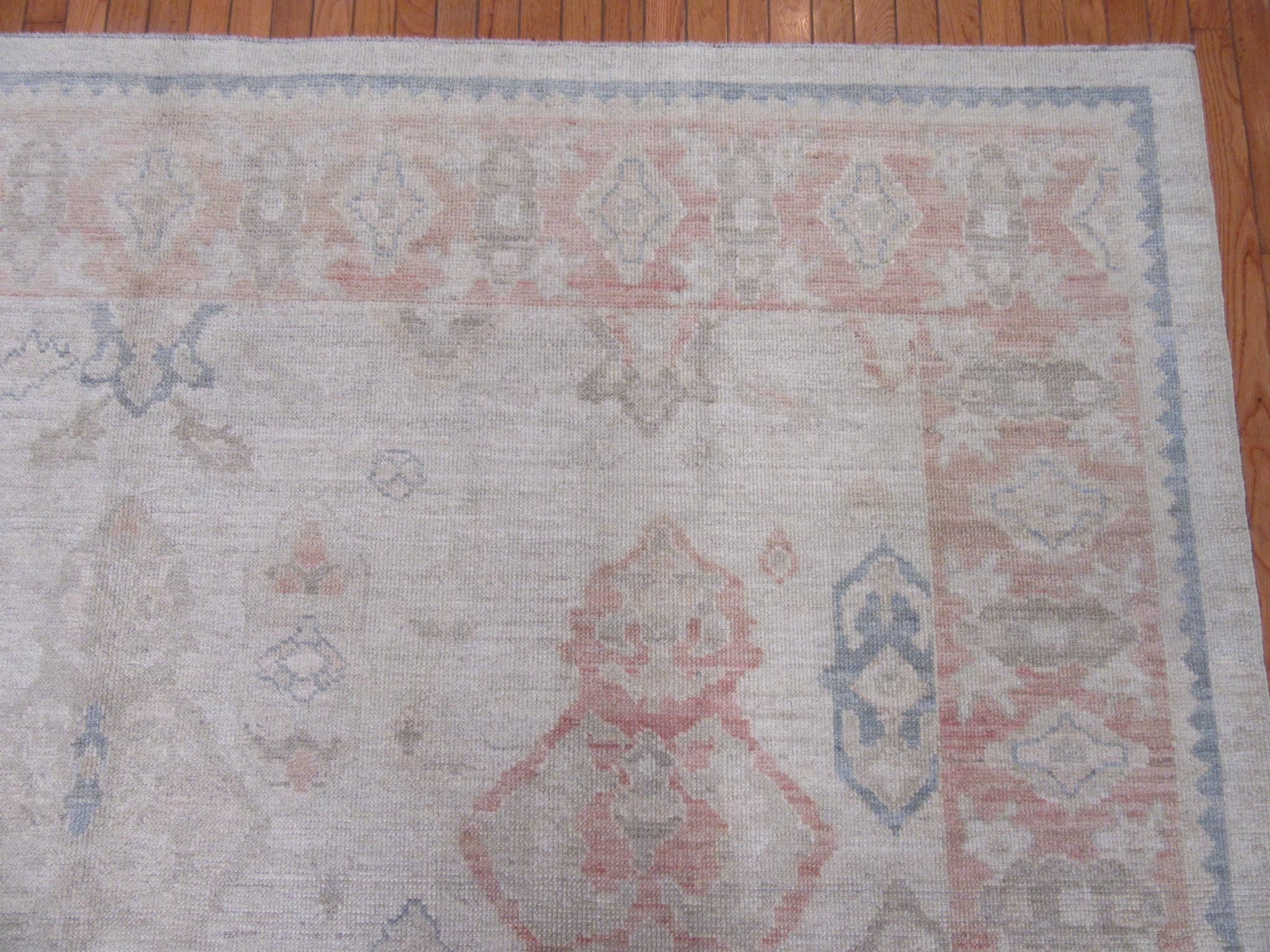 Contemporary New Handmade 9 x 12  Ivory Wool Turkish Oushak Rug