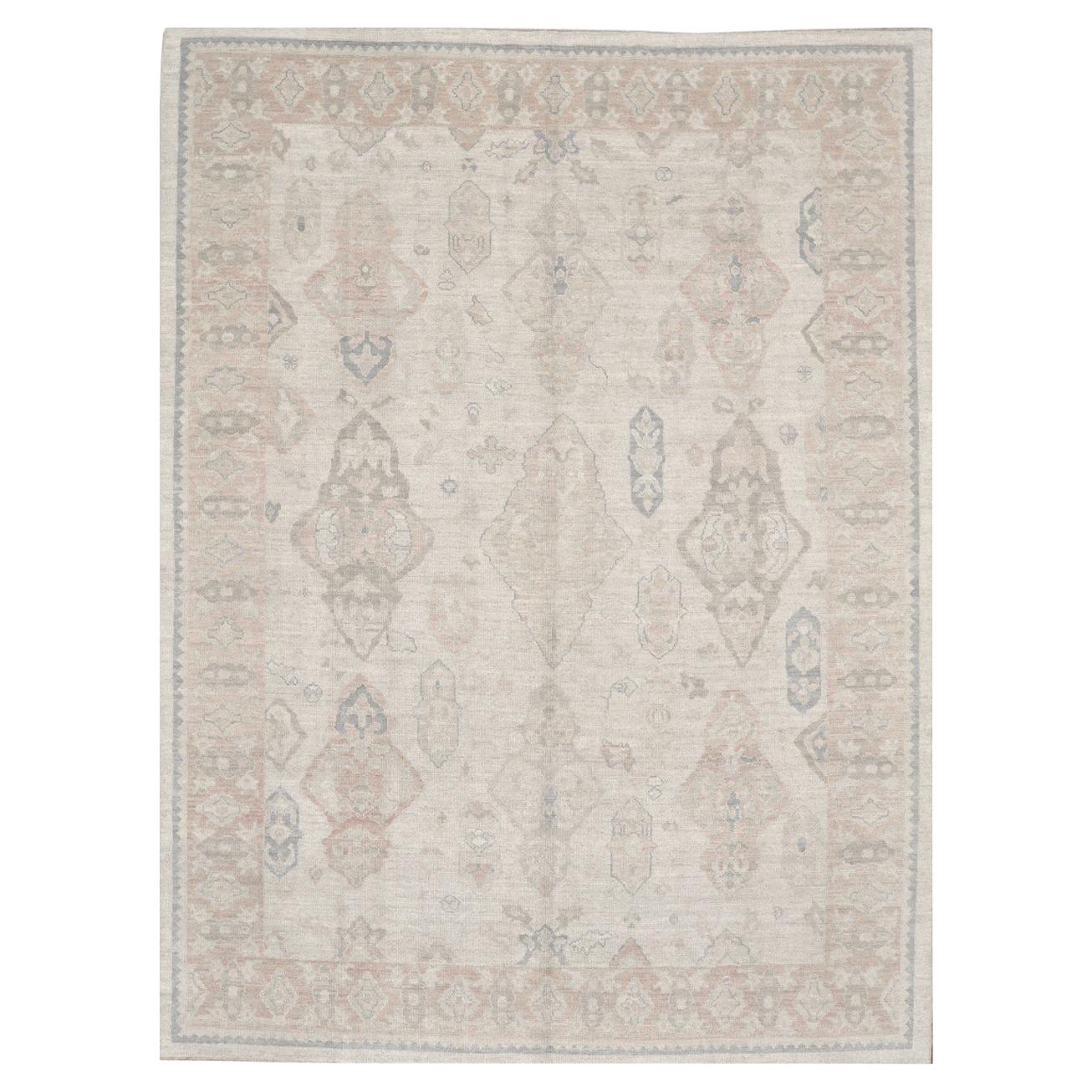 New Handmade 9 x 12  Ivory Wool Turkish Oushak Rug