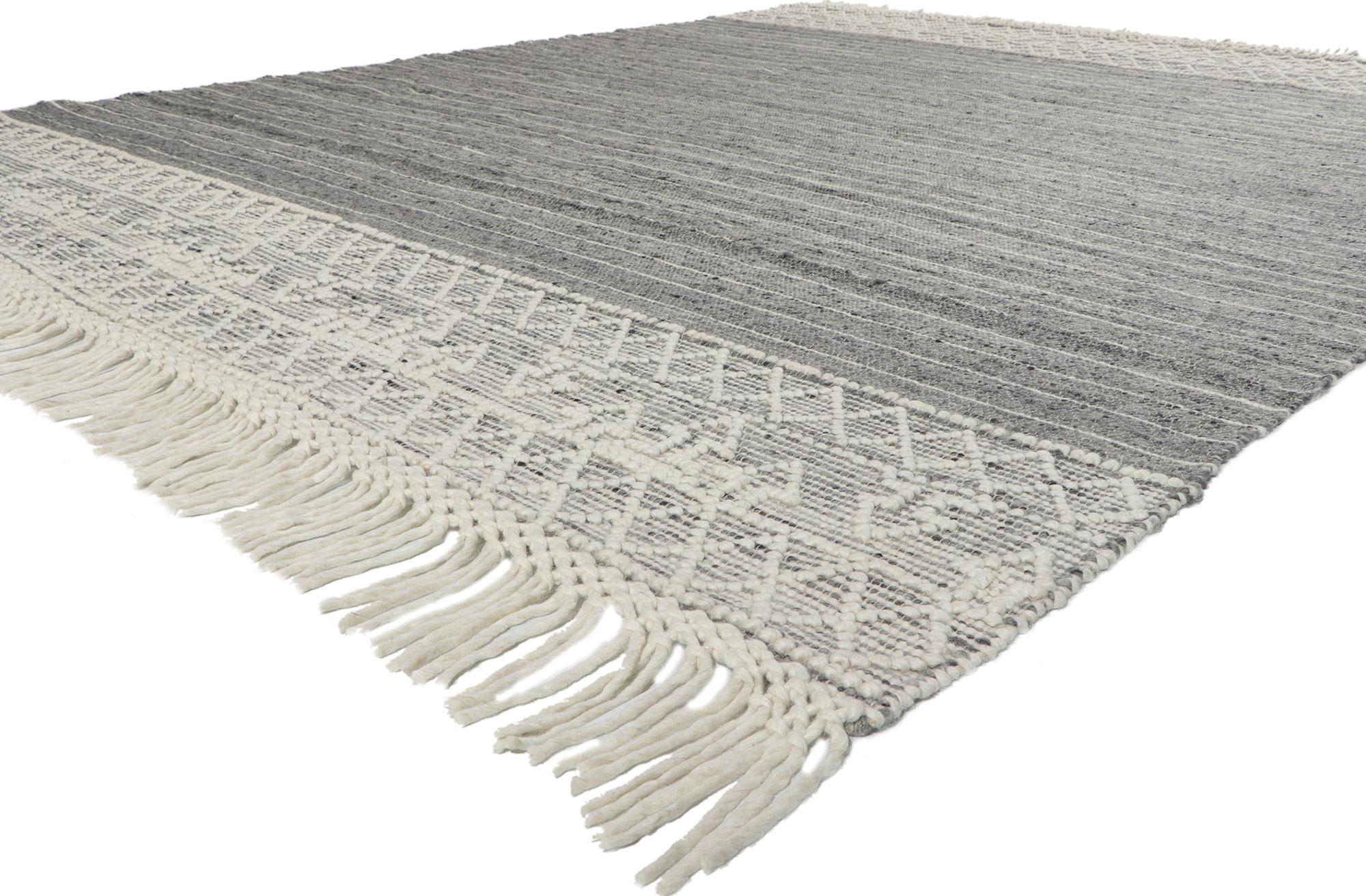 30903 New Handwoven Textured Jute Rug, 09'04 x 11'09. ?Emanating refined boho style with incredible detail and texture, this handwoven jute rug is a captivating vision of woven beauty. The pinstripe pattern and achromatic colorway woven into this
