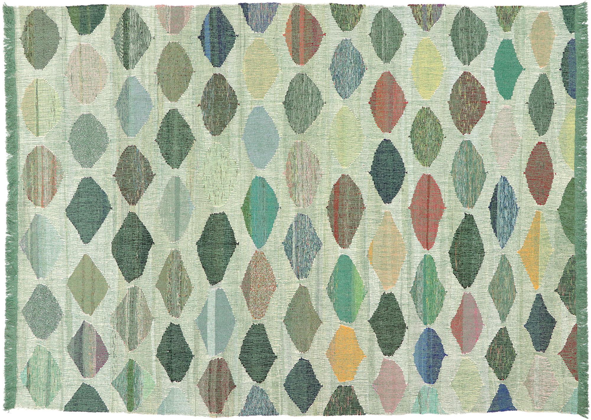 New Modern Style Turkish Kilim Rug with Hexagonal Geometric Pattern For Sale 3