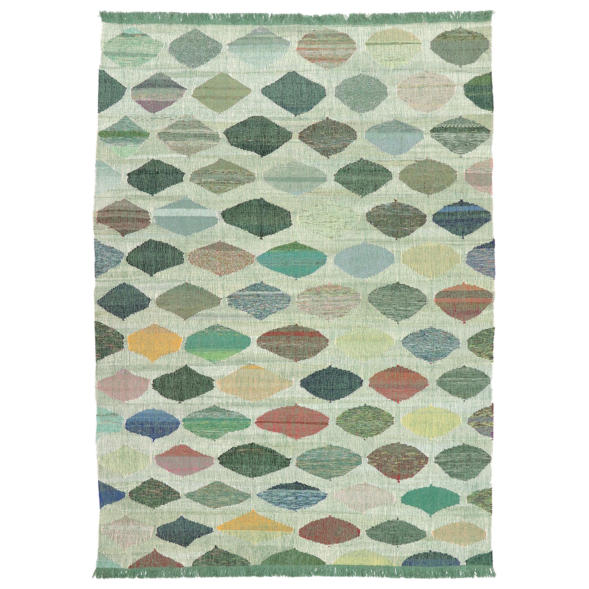 Handgewebter türkischer Kelim-Teppich mit sechseckigem geometrischem Muster