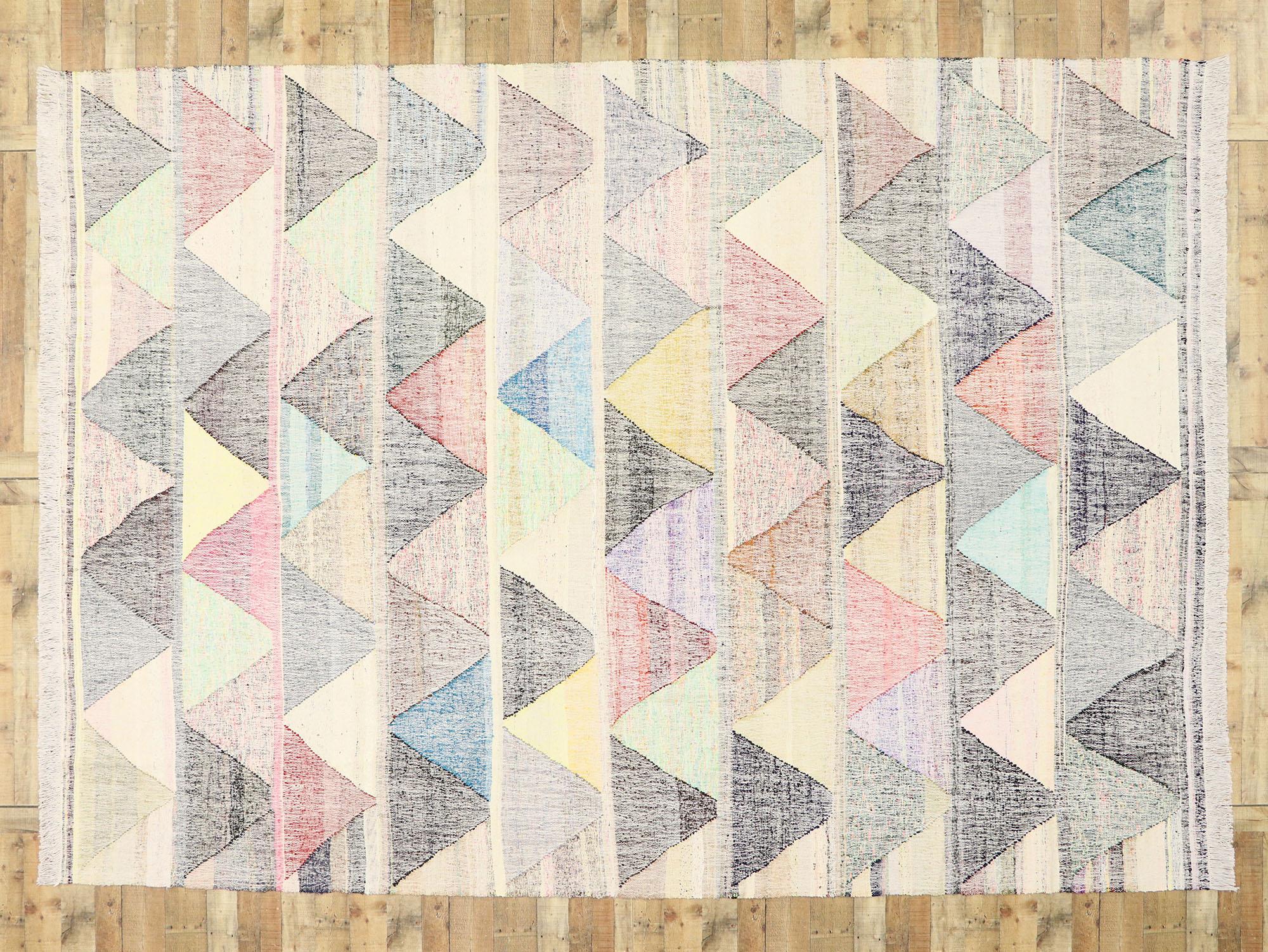 New Handwoven Turkish Kilim Rug with Triangle Pattern 2