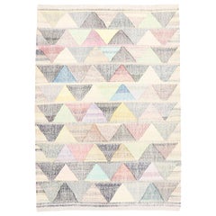 New Handwoven Turkish Kilim Rug with Triangle Pattern