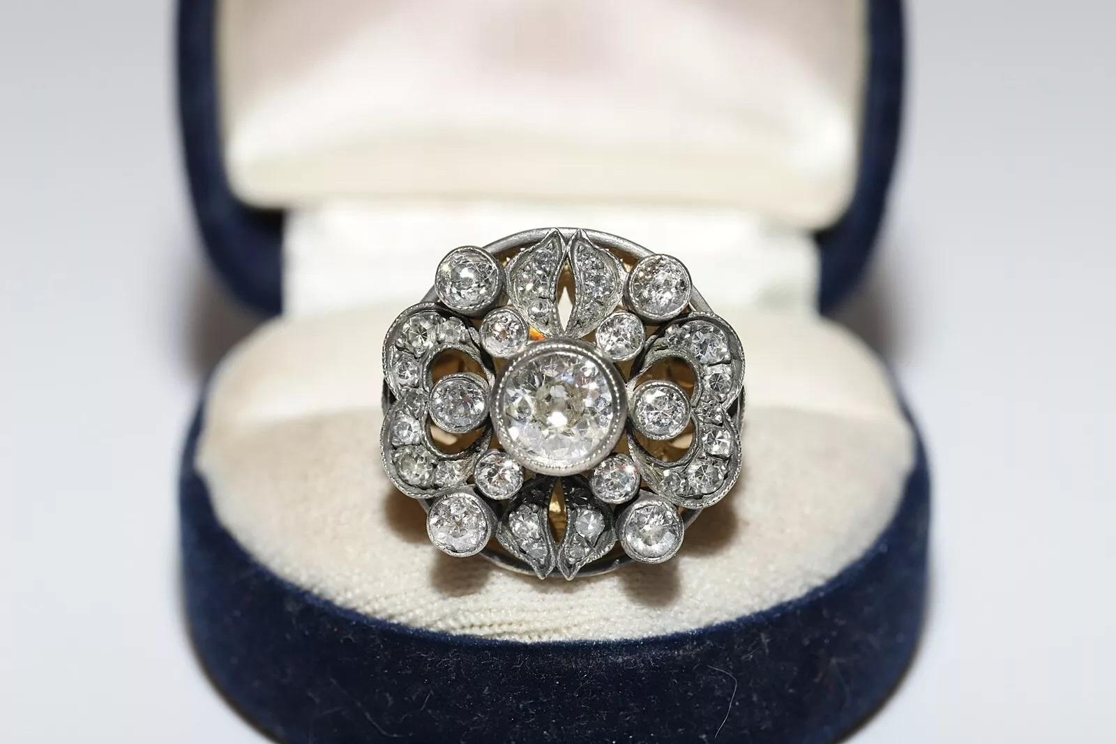 New Hanmade 18k Gold Top Silver Natural Diamond Decorated Strong Ring For Sale 5