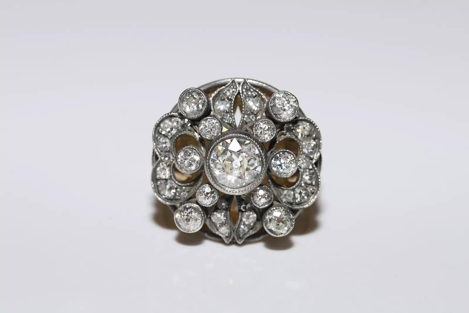 Old Mine Cut New Hanmade 18k Gold Top Silver Natural Diamond Decorated Strong Ring For Sale