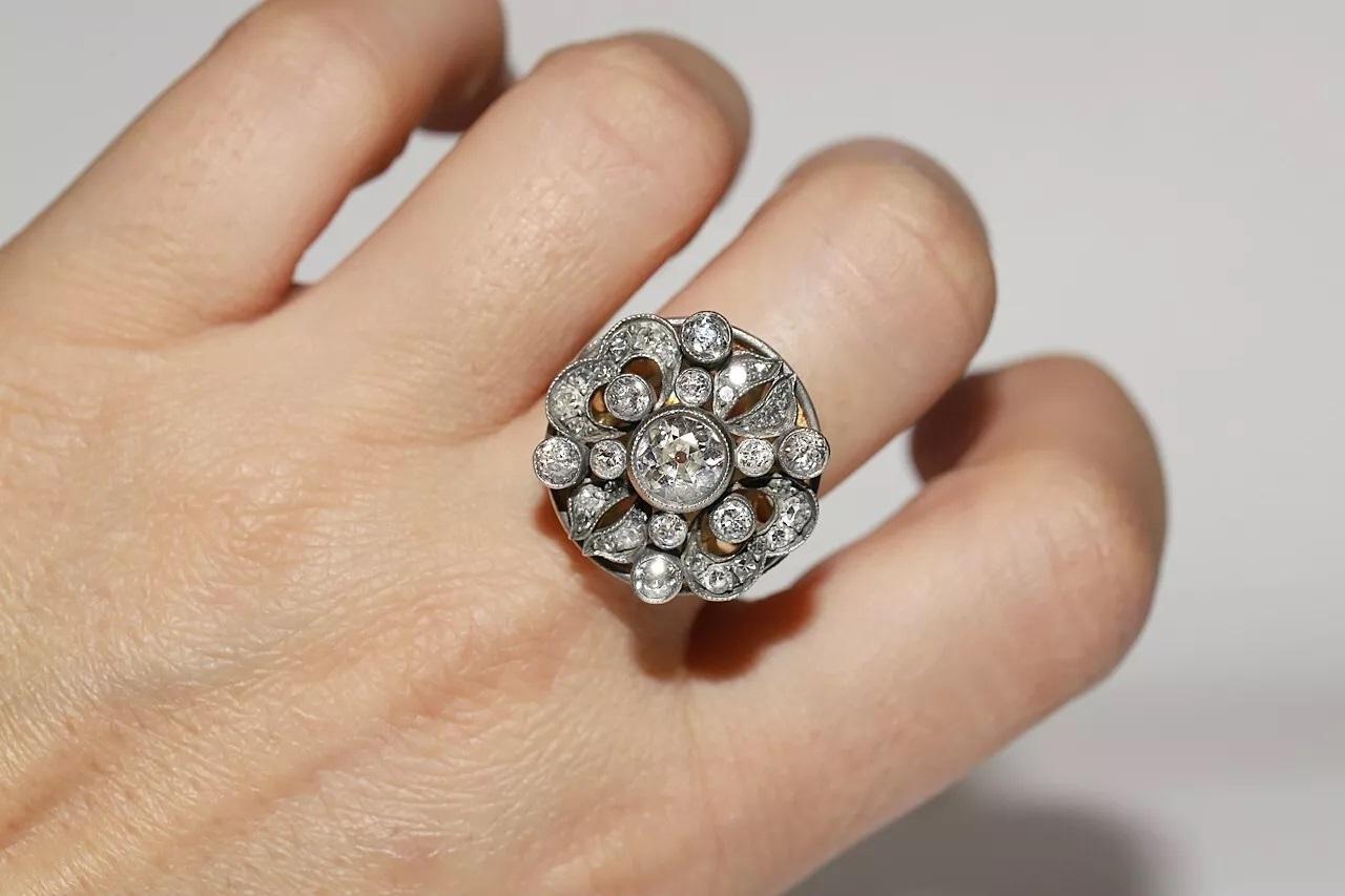 New Hanmade 18k Gold Top Silver Natural Diamond Decorated Strong Ring For Sale 3