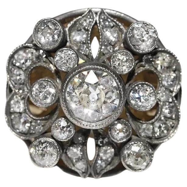 New Hanmade 18k Gold Top Silver Natural Diamond Decorated Strong Ring