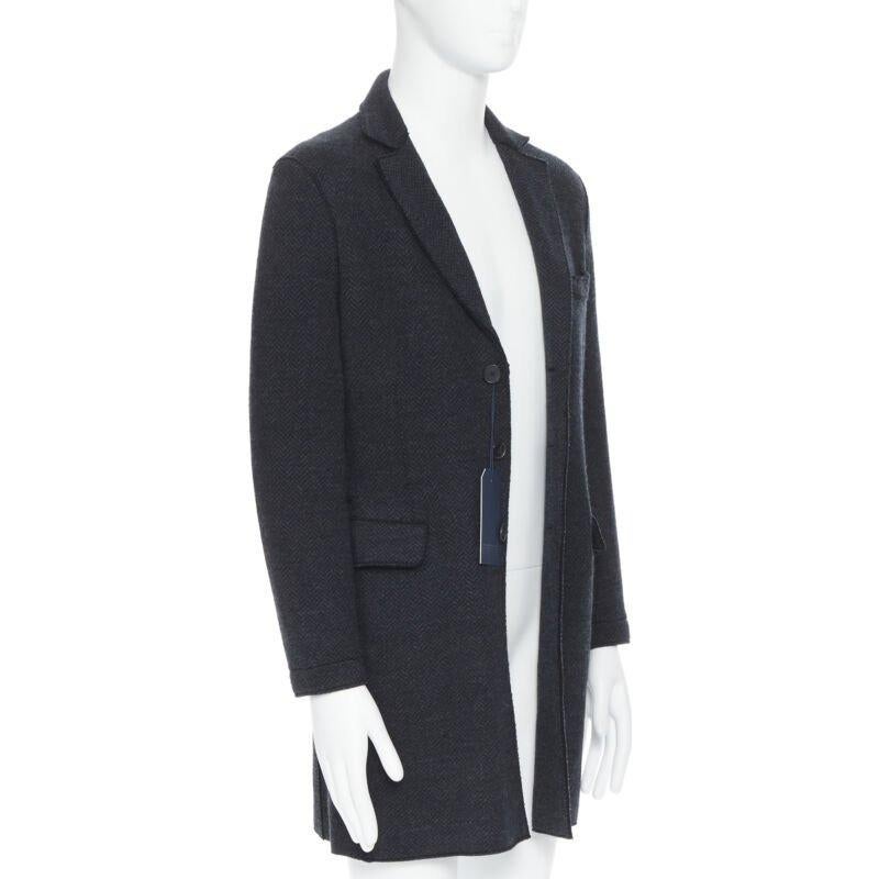 Black new HARRIS WHARF London Anthracite Herringbone Chestercoat wool  coat EU46 S For Sale