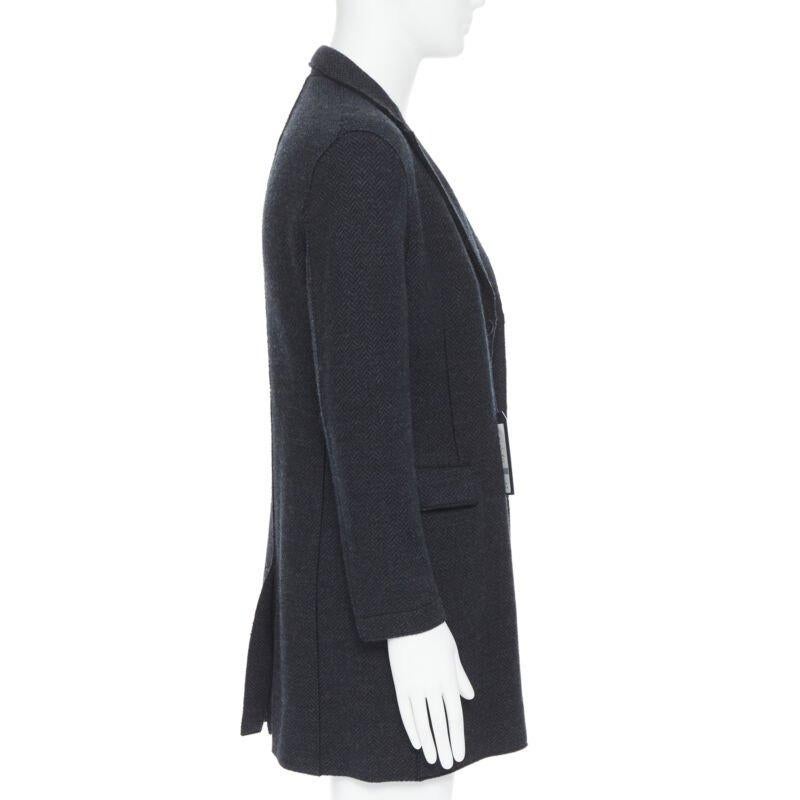 new HARRIS WHARF London Anthracite Herringbone Chestercoat wool  coat EU46 S In New Condition For Sale In Hong Kong, NT