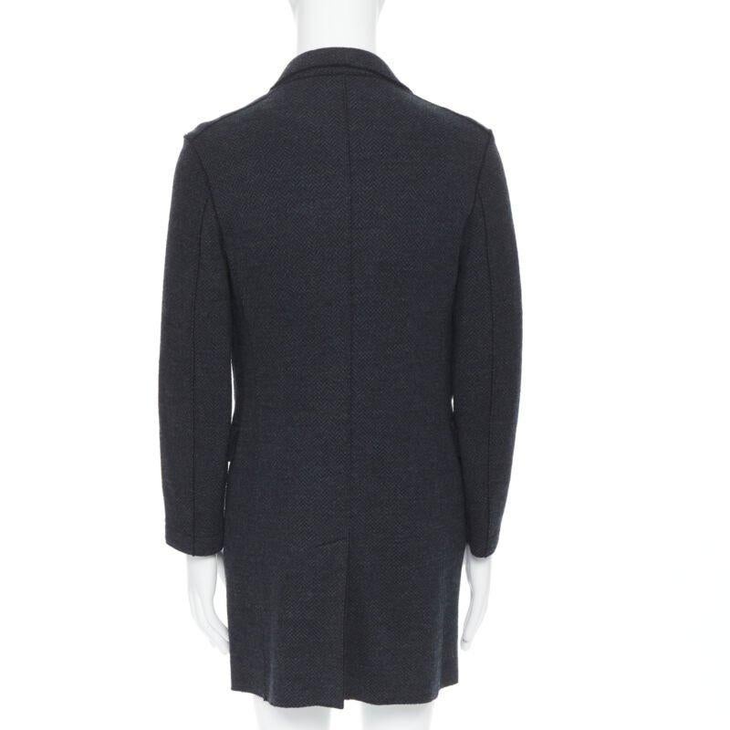 Men's new HARRIS WHARF London Anthracite Herringbone Chestercoat wool  coat EU46 S For Sale