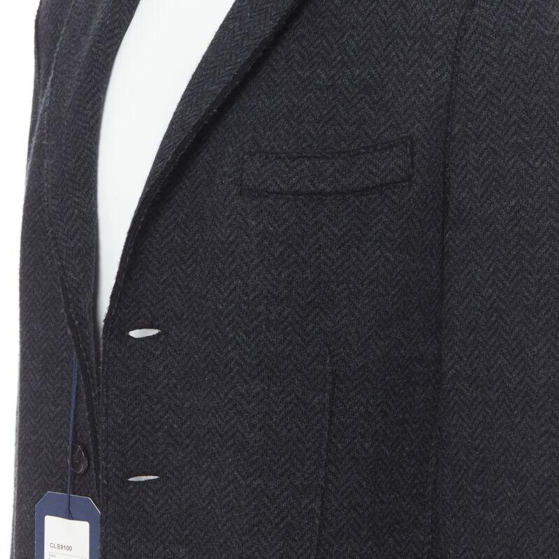 new HARRIS WHARF London Anthracite Herringbone Chestercoat wool  coat EU46 S For Sale 3