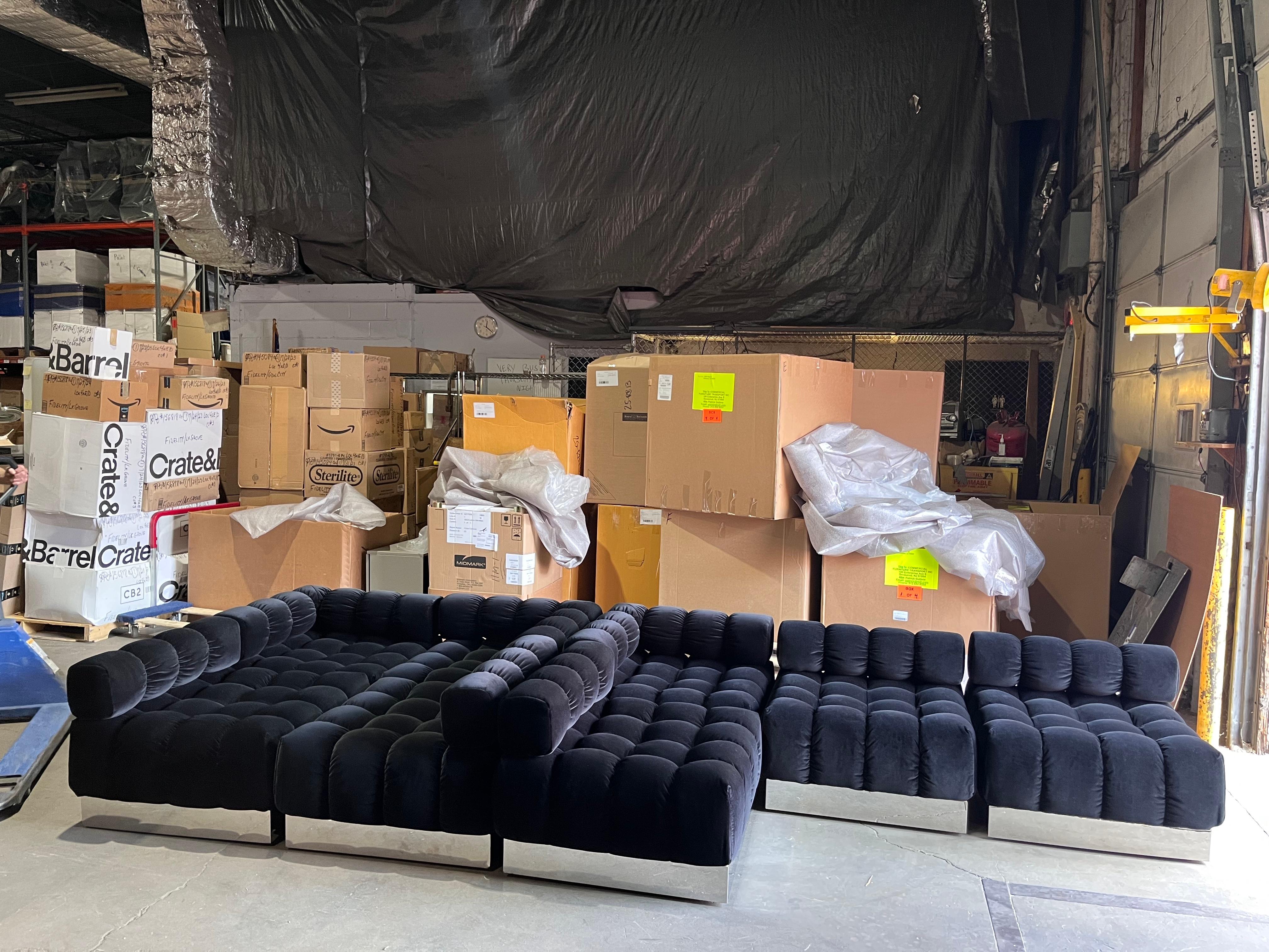NEW Harvey Probber Black Raf Simons Velvet Deep Tuft Black Modular Sofa in STOCK 4