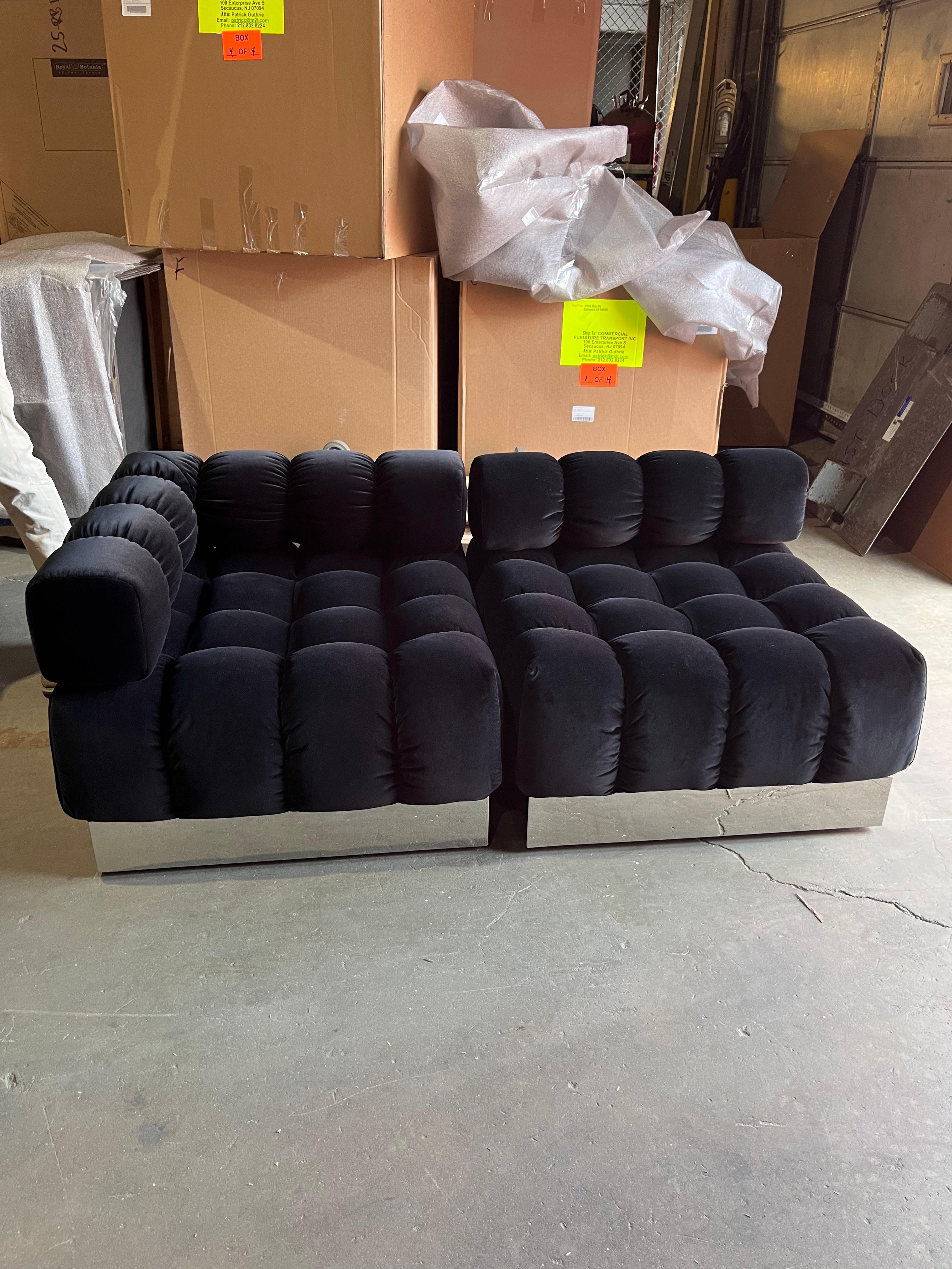 NEW Harvey Probber Black Raf Simons Velvet Deep Tuft Black Modular Sofa in STOCK 6