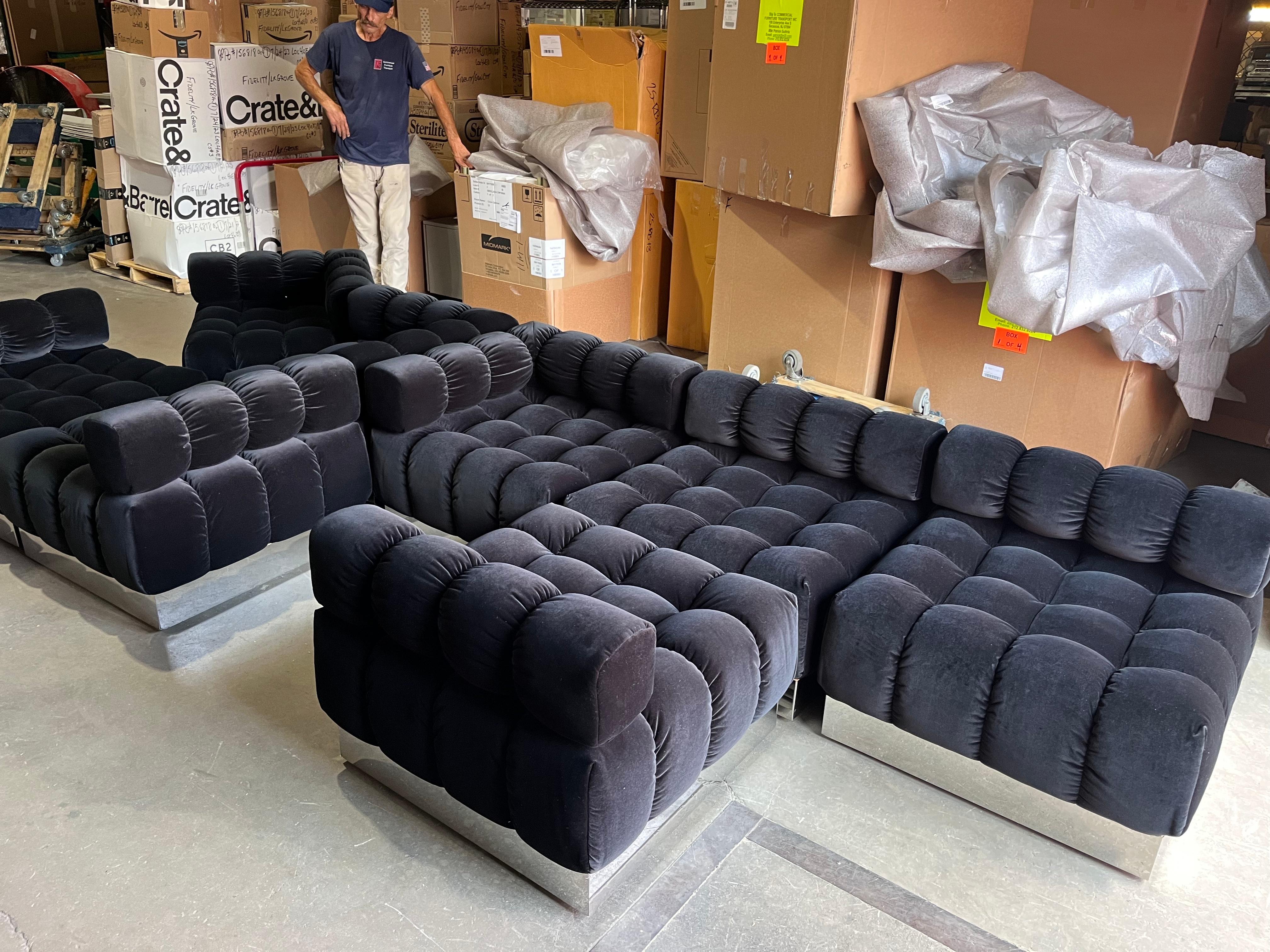 NEW Harvey Probber Black Raf Simons Velvet Deep Tuft Black Modular Sofa in STOCK 6