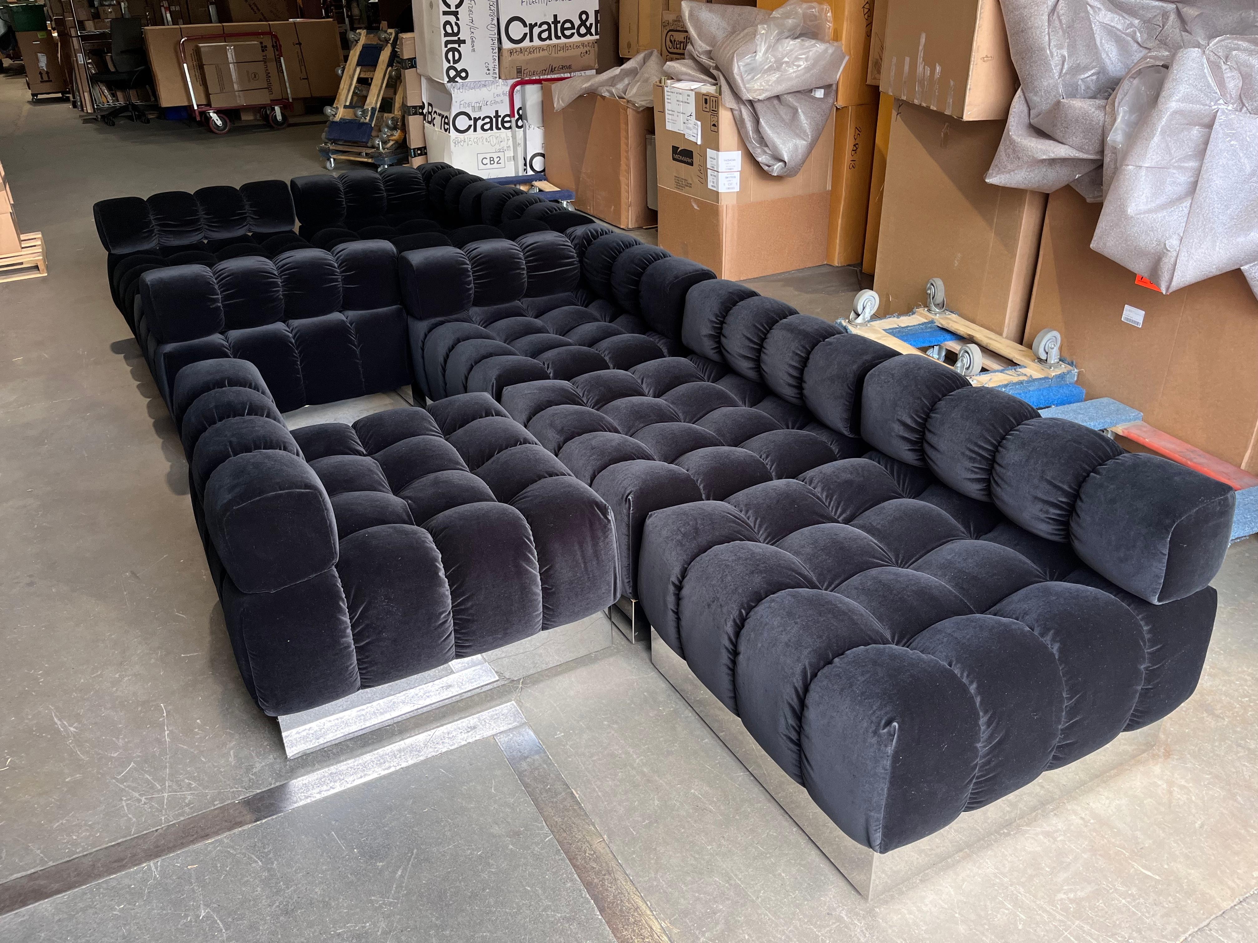 NEW Harvey Probber Black Raf Simons Velvet Deep Tuft Black Modular Sofa in STOCK 8